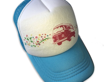 Surf Bus Flower Power Aqua Infant/Kids Trucker Hat