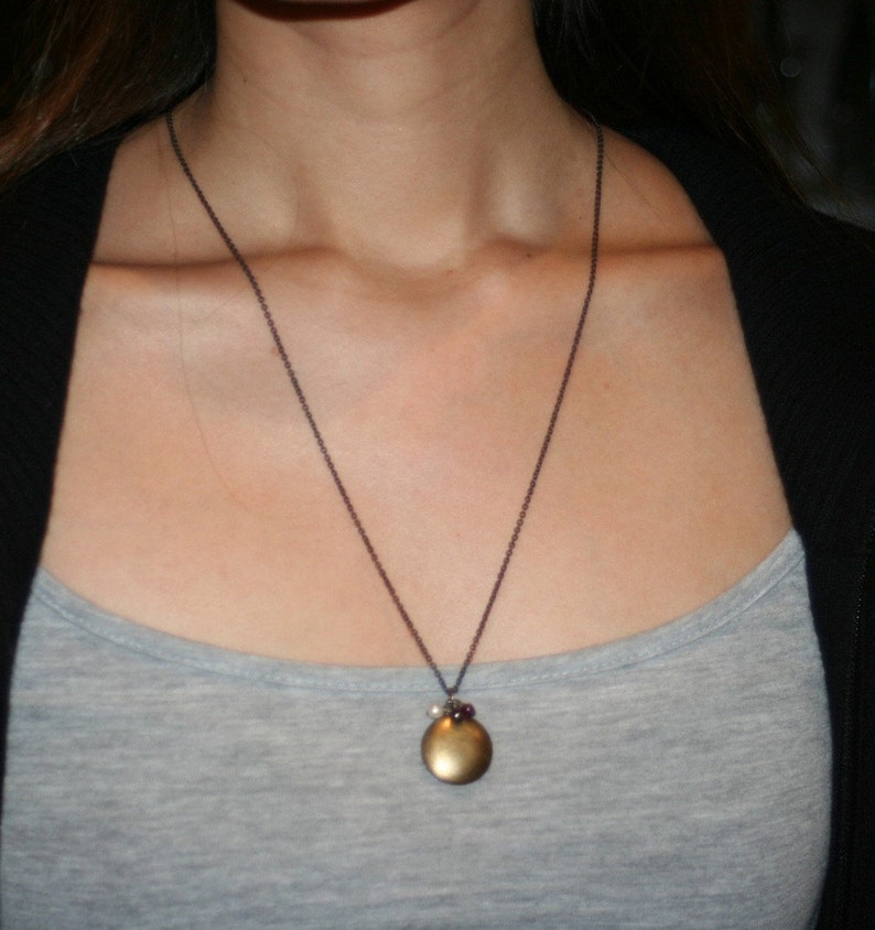 Vintage Style Simple and Dainty Organic Round Brass Locket Necklace 16 inches