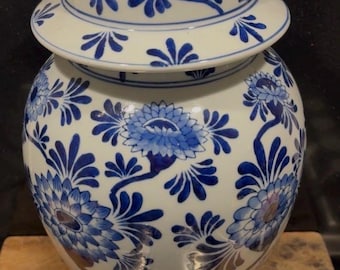 Vintage Große Delfter Urne, holländisch blau-weißes Blumenmuster, 40 cm, neuwertig