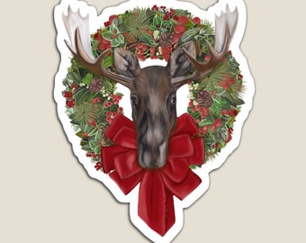 Moose Christmas Wreath Magnet 3 sizes