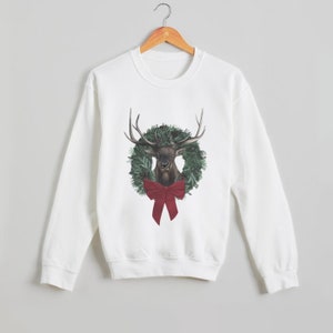 Elk Christmas Wreath Graphic Sweatshirt: Unisex Holiday Tee