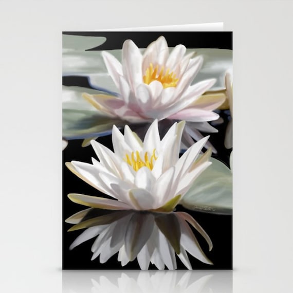 White Lotus Flowers Painting Print On 5x7 Card With Envelope Etsy
