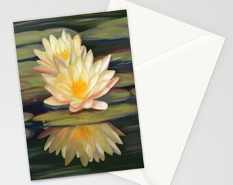 Yellow Lotus Flowers Painting print on 5x7 card with envelope