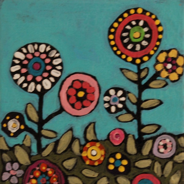 Original Folk Art Whimsical Flowers Painting