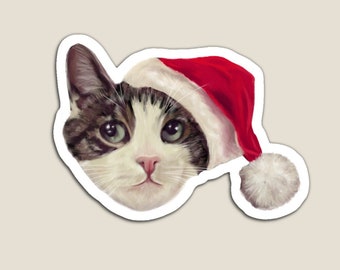 Whimsical Christmas Cat In Santa Hat Magnet 3 sizes