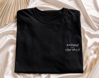 Embroidered Introvert T-Shirt: Minimal Handwriting Style, Antisocial Tee