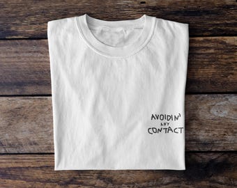 Embroidered Introvert T-Shirt: Minimal Handwriting Style, Antisocial Tee