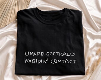 Embroidered Introvert T-Shirt: Minimal Handwriting Style, Antisocial Tee
