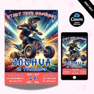 Editable ATV Birthday Invitation for Boys, Quad Bike Party Invite, Off Road Adventure Theme, Canva Template, Digital Download Printable