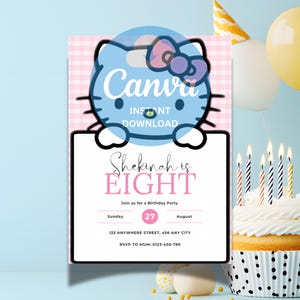 Kitty Birthday Invitation, Kitty Birthday Invite, Cute Cat Evite, Kitty Birthday Party Announcement
