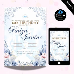 18th Birthday Invitations, Digital 18th Birthday Party Invite, 18th Invite Template, 18th Birthday Card, Princess Theme Birthday Invite
