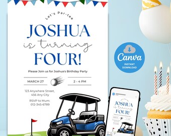 Convite de aniversário de golfe Convite para festa de aniversário de golfe Convite para festa temática de golfe Par-tee Modelo EDITÁVEL Download digital instantâneo