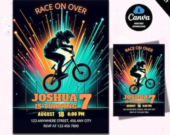 BMX Bike Birthday Invitation Template - Editable Canva BMX Party Invite for Kids, Extreme Sports Birthday Theme, Digital Download