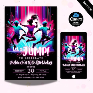 Trampoline Park Party Invite for Girls Trampoline Birthday Party Invitation, Teen Jump Party, Teen Birthday Invitation, Lets Jump Party