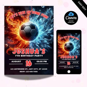 Editable Soccer Birthday Invitation Card Template, Football Invitation Soccer Invitation Card Template, Editable in Canva