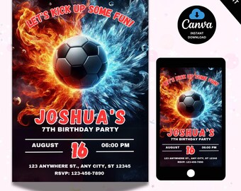 Editable Soccer Birthday Invitation Card Template, Football Invitation Soccer Invitation Card Template, Editable in Canva