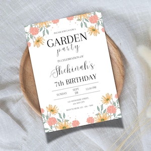Wildflower Birthday Invitation, Garden Party Invite, Girl Birthday Evite, Floral Spring Flowers Butterfly Editable Canva Template