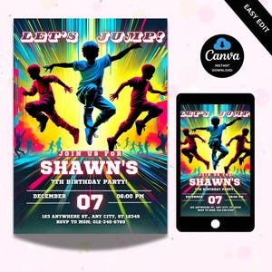 Trampoline Park Party Invite for Boys Trampoline Birthday Party Invitation, Teen Jump Party, Teen Birthday Invitation, Lets Jump Party