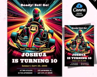 Go Kart Birthday Invitation Template, Racing Birthday Invite for Boys, Go-Kart Party, Editable in Canva Racing Theme Party, Digital Download