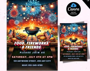 Invitation barbecue modifiable du 4 juillet Invitation barbecue barbecue du jour de l'indépendance, invitation barbecue du 4 juillet Invitation barbecue du 4 juillet Ami alimentaire du 4 juillet, invitation 4 juillet
