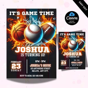 Faire-part sportif modifiable, faire-part d'anniversaire sportif, thème sportif, Flyer sportif, modèle d'invitation de sport All Star