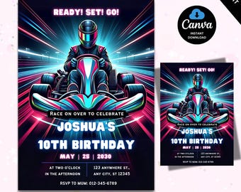 Go Kart Birthday Invitation Template, Racing Birthday Invite, Boys Birthday, Go-Kart Party Digital Download, Editable Invite, Canva
