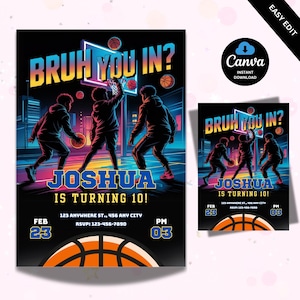 Basketball Birthday Invite Template, Basketball Birthday Invitation for Boys, Basketball Invite Printable, Basketball Theme Party, Canva