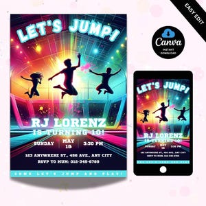 Trampoline Park Party Invite for Boys Trampoline Birthday Party Invitation, Teen Jump Party, Teen Birthday Invitation, Lets Jump Party