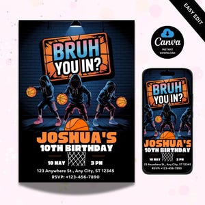 Basketball Birthday Invitation Template Basketball Birthday Invitation for Boys Basketball Invite Printable Basketball Theme Party Canva