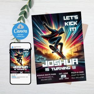 Editable Skate Birthday Invitation, Skateboard Party Invite for Boys & Teens, Skateboarding Birthday Template, Digital Download
