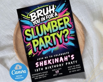 Girls Sleepover Birthday Invitation Template Slumber Party Invite Editable Digital Printable Instant Download Birthday Sleep Over Invitation