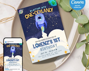 Space Birthday Party Invitation, Editable Galaxy Invitation, Space Birthday, Rocket Birthday Invite, Astronaut Outer Space, Canva, Printable