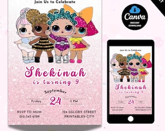 Faire-part d'anniversaire petite poupée, faire-part Lola anniversaire enfant, faire-part de fête d'anniversaire poupée rose, faire-part d'anniversaire petite poupée rose
