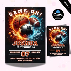 Sports Birthday Invitation, Editable Event Sports Theme Invite, Any Age, Sporting Event Flyer, Digital Template, Instant Download, Printable