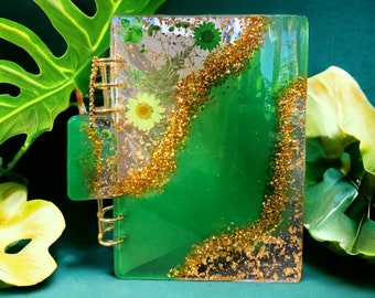 Flower - Green/Gold Notebook -Handmade