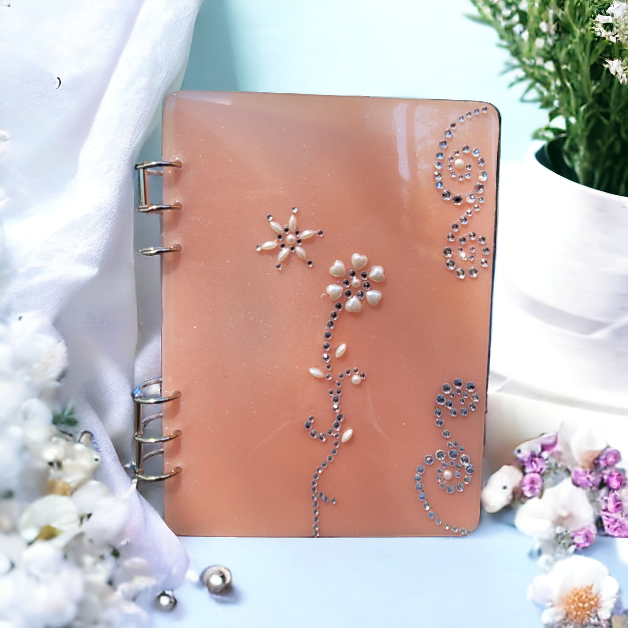 Themed - Peach Flower Notebook - Handmade