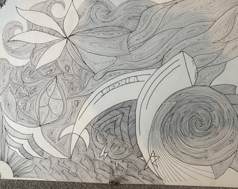 Sunset Vincent Van Gogh line drawing Original Artwork designed by Helen Round
