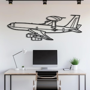 Luftradarflugzeug Metallkunst, Frühwarnflugzeugschild, Militärkommandodekor, Luftwaffenveteranengeschenk, viermotorige Jetkunst