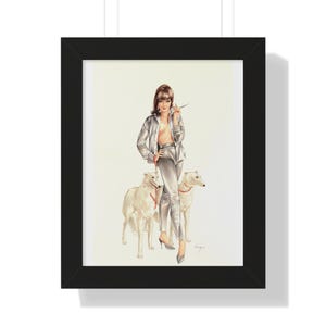 Elegante poster verticale incorniciato, regalo per gli amanti dei cani, opera d'arte moderna, ragazza Vargas, illustrazione di Playboy, ottobre 1974
