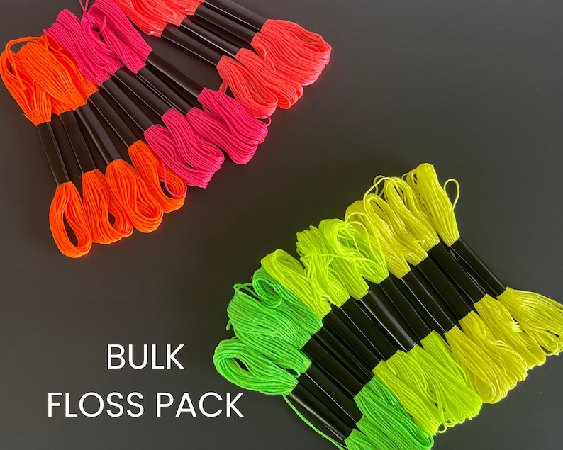 Vibrant Stitching Material Neon Thread Collection Creative Project Supply Six Strand Floss Set Bright Color Pack Yellow Green Orange Pink Peach Embroidery Art Kit Premium Quality Thread Handcraft Supply Creative Maker Essential Complete