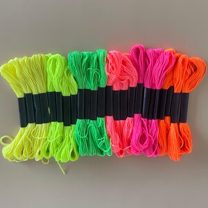 Neon Color Thread Pack Creative Stitching Supply Premium Embroidery Floss Collection Vibrant Art Material Six Strand Set Bright Yellow Green Orange Pink Project Supply Kit Handcraft Essential Complete Creative Making Collection Quality