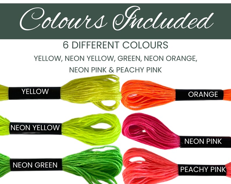 Bright Color Thread Set Creative Supply Collection Neon Floss Pack Six Strand Material Vibrant Yellow Green Orange Pink Art Project Kit Complete Making Essential Quality Handcraft Supply Collection
