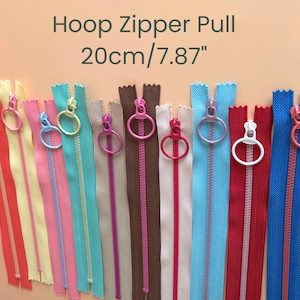 Contracting Colour Zipper loop handle closed ended zipper for bag multicolour statement zipper with hoop colorful ring zipper for nappy bag