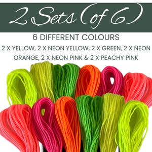 Stitching Supply Neon Thread Pack Creative Art Collection Vibrant Color Set Six Strand Floss Bright Yellow Green Orange Pink Material Project Kit Complete Handcraft Essential Quality Making Supply Collection