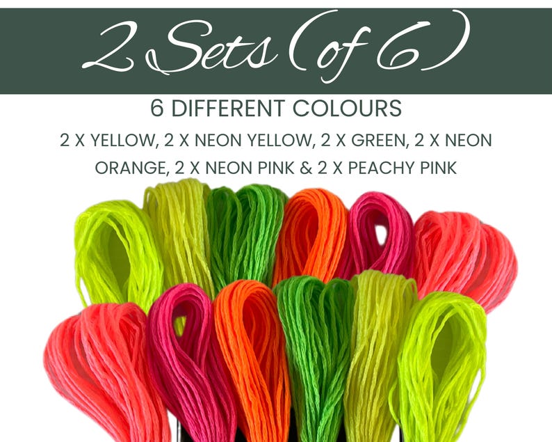 Stitching Supply Neon Thread Pack Creative Art Collection Vibrant Color Set Six Strand Floss Bright Yellow Green Orange Pink Material Project Kit Complete Handcraft Essential Quality Making Supply Collection