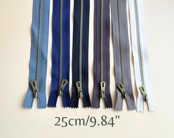 Metal Zipper Long Zipper for Jacket Navy Metal Zipper Gray Antique Brass for Dressmaking Sewing Supplies Craft Supplies Professional Quality