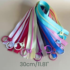 リングプルジッパー 30 cm ステートメントジッパー バッグ ポーチ 裁縫用品 イエロー ピンク モダンジッパー ファッションジッパー 握りやすい DIY クラフト用品