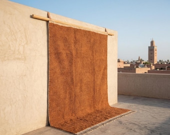 Aangepast Marokkaans tapijt, roestkleurig terracotta tapijt, gebrand oranje wollen tapijt, handgemaakt berbertapijt, Beni Ourain-tapijt aangepast formaat, minimalistisch tapijt