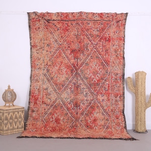 Peach Beni Mguild Rug 5.4 x 8 FT - Moroccan rug - Vintage moroccan rug - Wool rug bohemian - berber rug handmade - vintage home decor