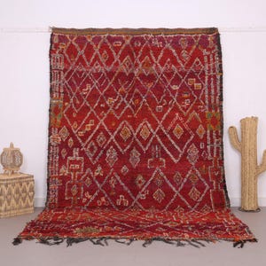 レッドヴィンテージモロッコラグ 6.5 x 10フィート - モロッコラグ - ベルベルラグ - ハンドメイドラグ - ボヘミアンラグ - トライバルウールラグ - 古いモロッコラグ